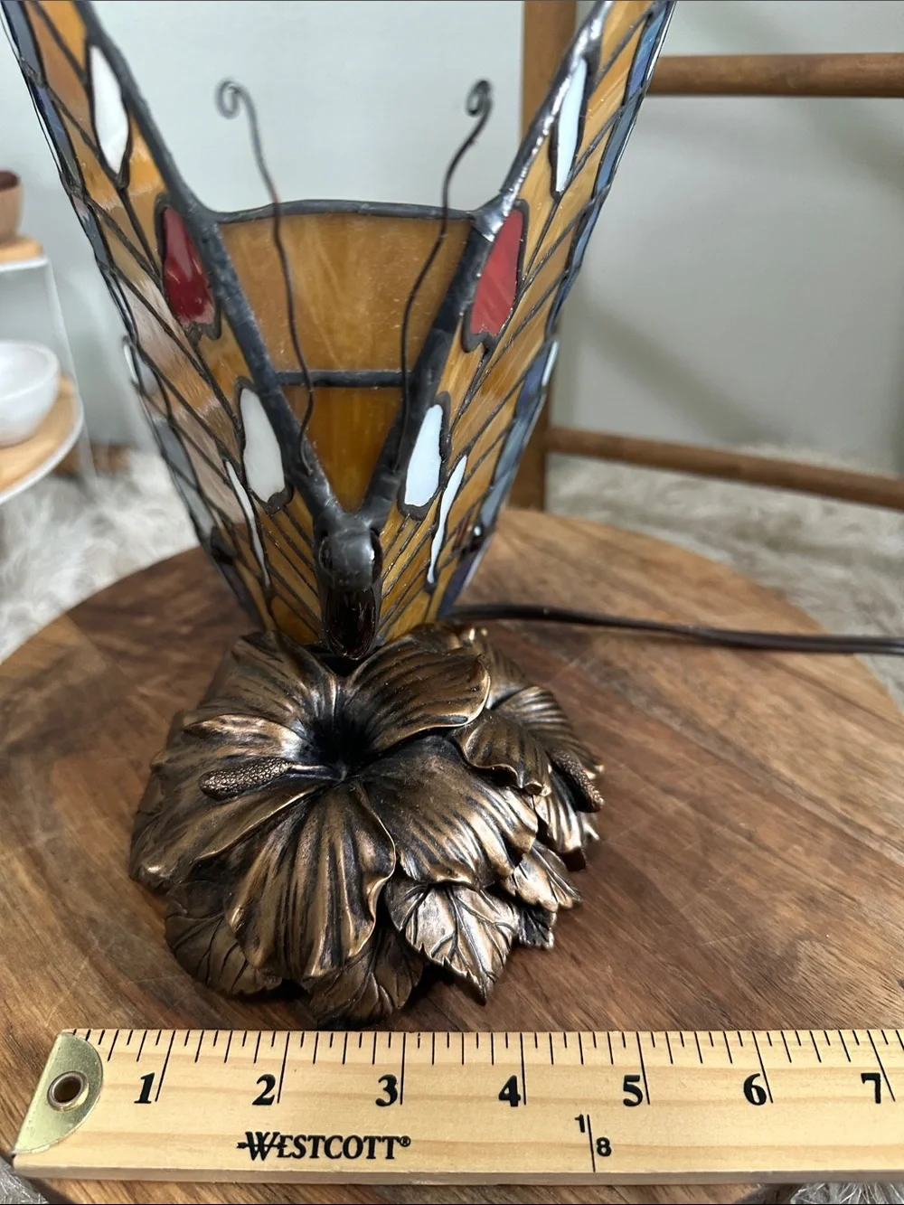 Tiffany Style‎ Stained Glass Butterfly On Flower Night Light Table Lamp Works